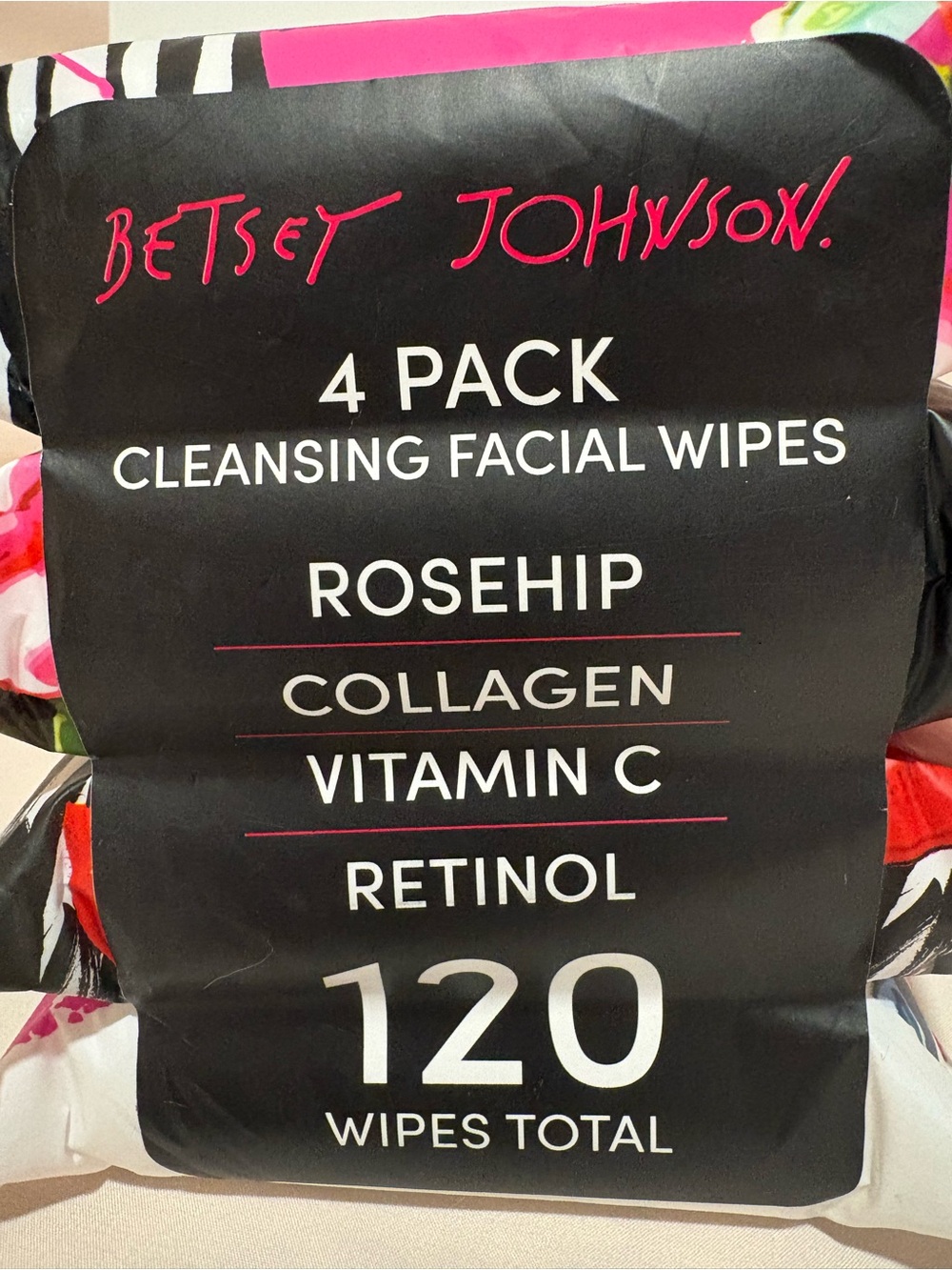 Betsey Johnson Rosehip Cleansing Facial Wipes - 4 pack - 120 wipes - Picture 4 of 4